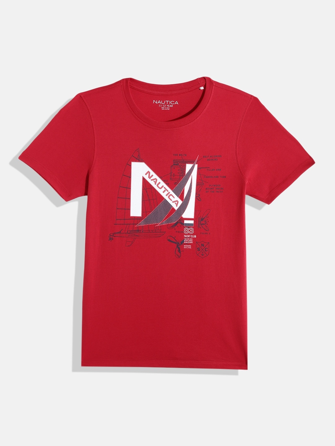 Nautica Boys Pure Cotton Brand Logo Printed T-shirt, Red