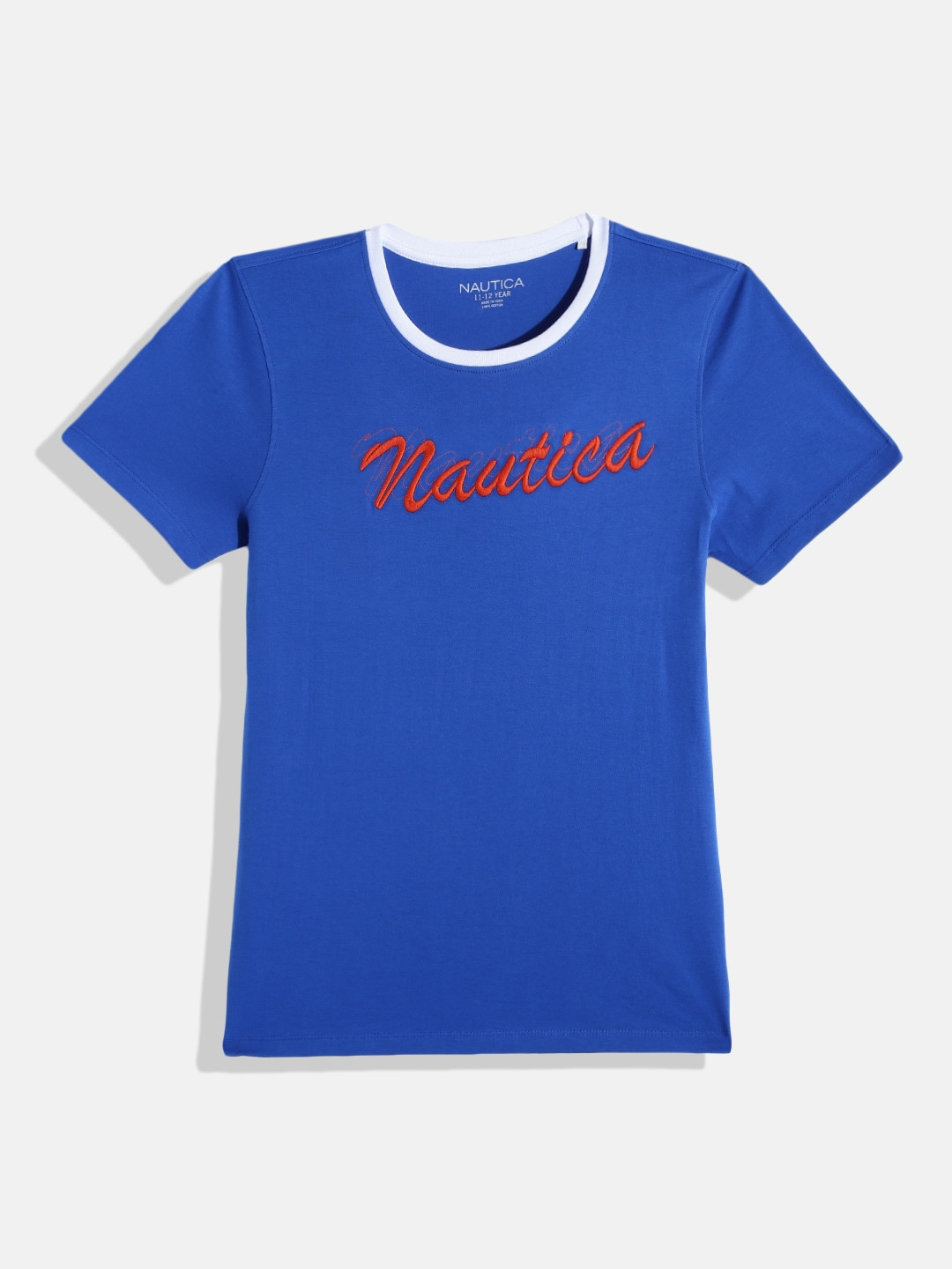 

Nautica Boys Pure Cotton Brand Logo Printed T-shirt, Navy blue