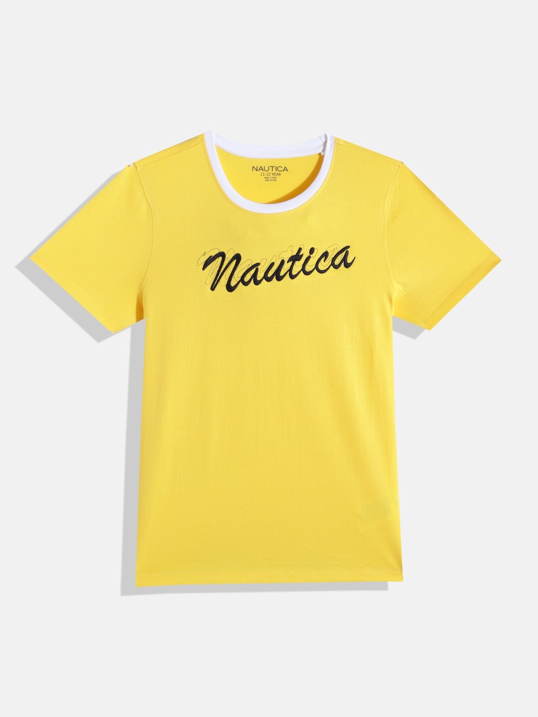 

Nautica Boys Pure Cotton Brand Logo Printed T-shirt, Yellow