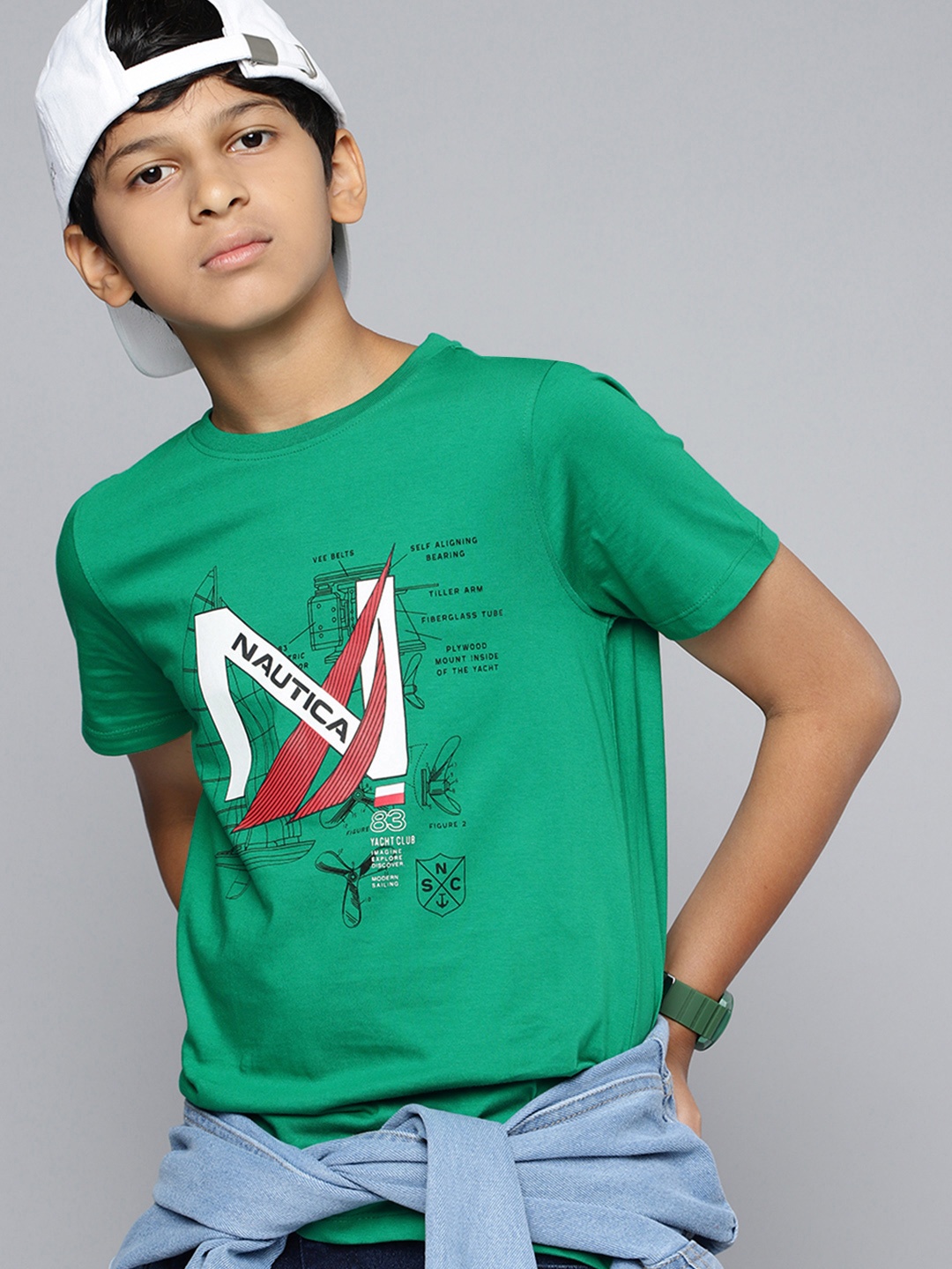 

Nautica Boys Pure Cotton Brand Logo Printed T-shirt, Green