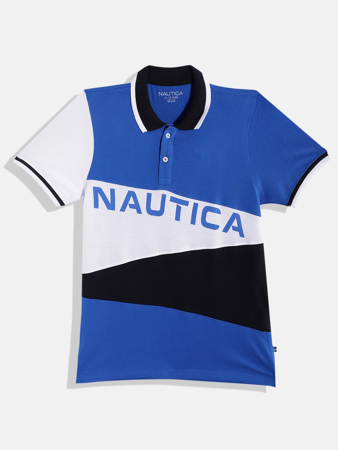 

Nautica Boys Brand Logo Pure Cotton Colourblocked Polo Collar T-shirt, Blue