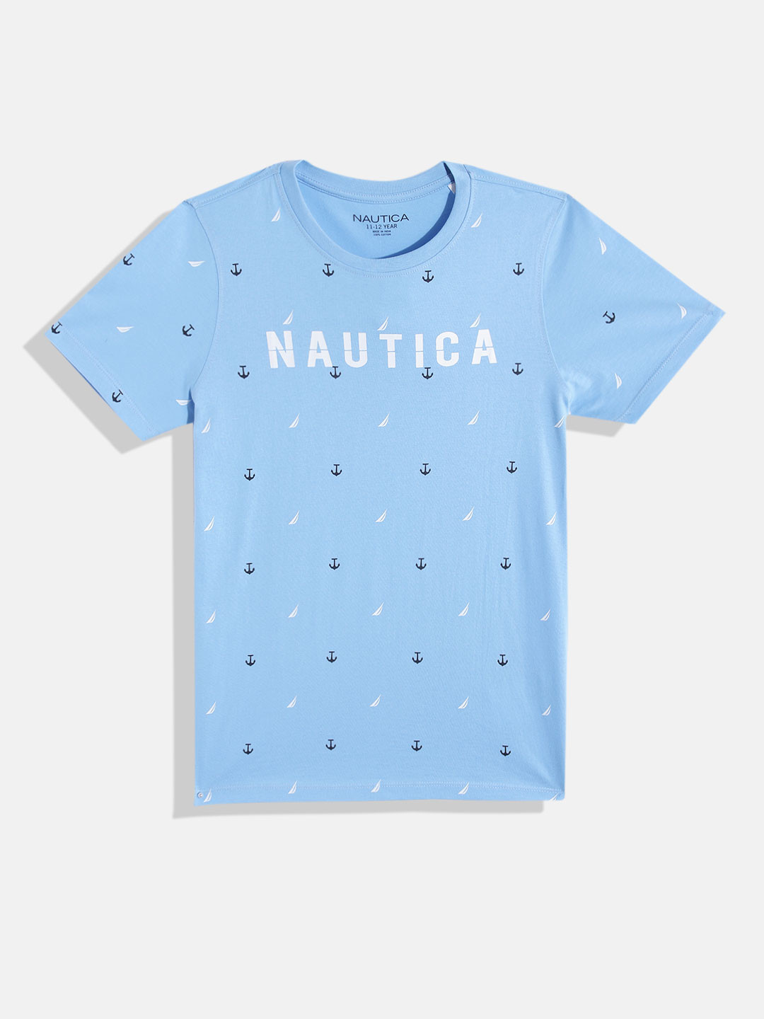 

Nautica Boys Brand Logo Printed Pure Cotton T-shirt, Blue