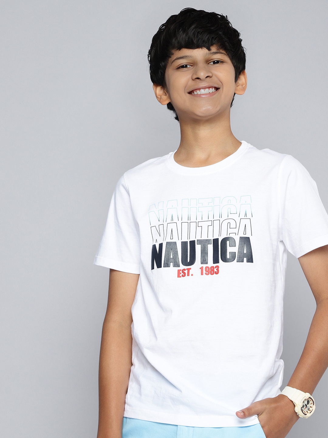 

Nautica Boys Pure Cotton Brand Logo Printed T-shirt, White