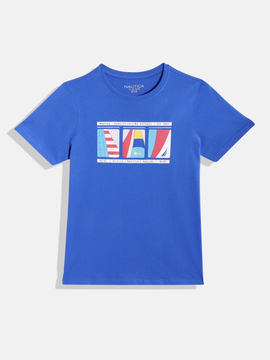 

Nautica Boys Pure Cotton Brand Logo Printed T-shirt, Blue