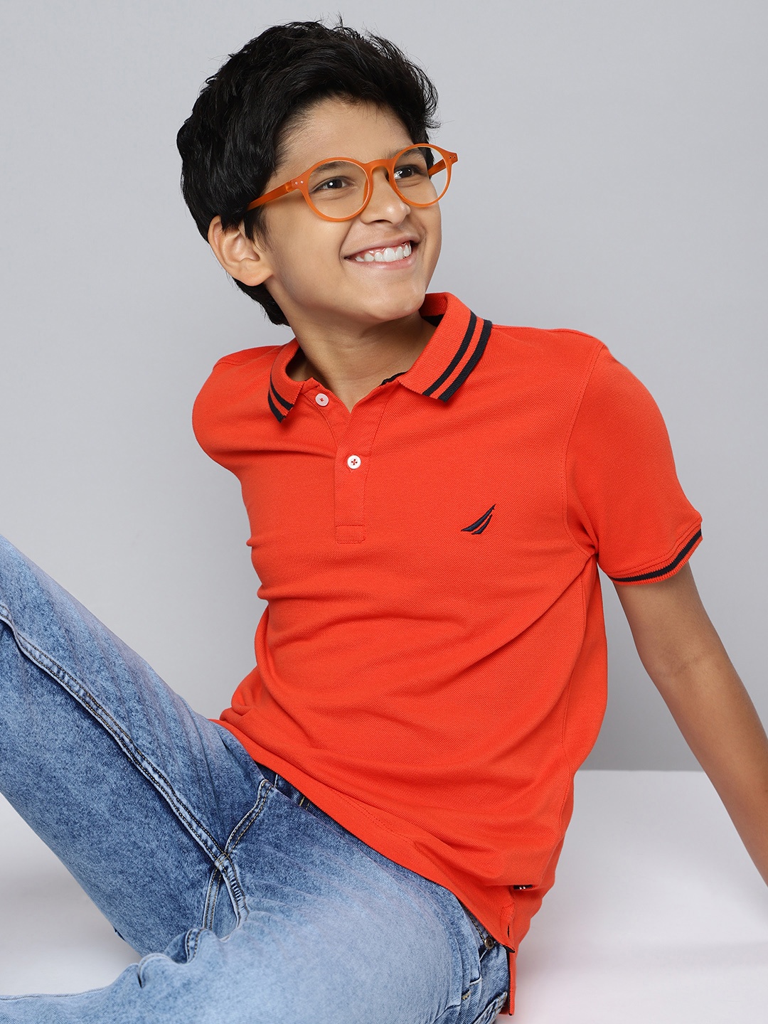 

Nautica Boys Pure Cotton Polo Collar T-shirt, Orange