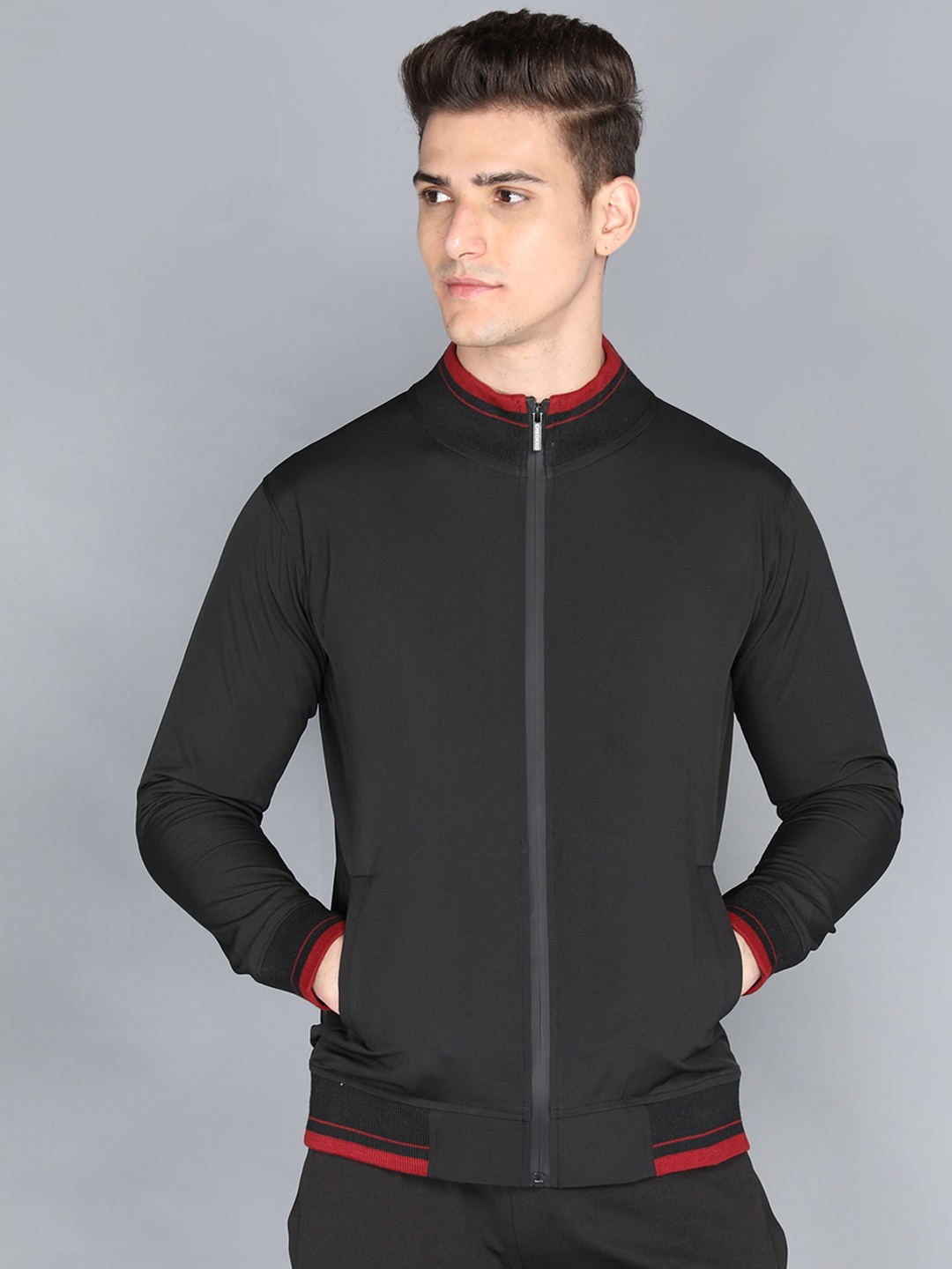 

CHKOKKO Men Black Solid Windcheater and Water Resistant Crop Outdoor Sporty Jacket