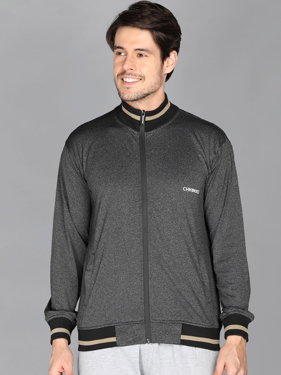 

CHKOKKO Men Grey Outdoor Sporty Jacket