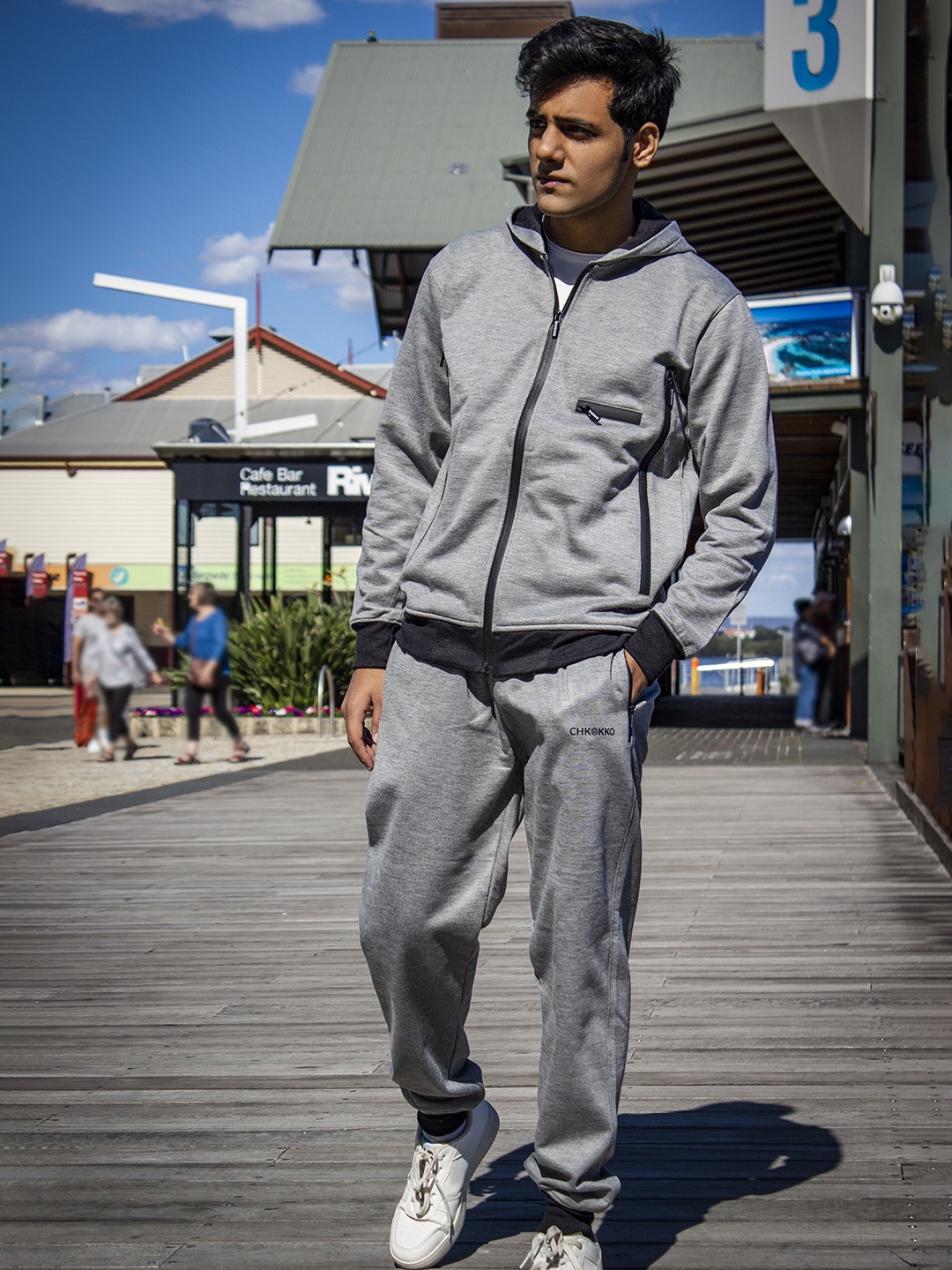

CHKOKKO Men Light Grey Solid Tracksuits