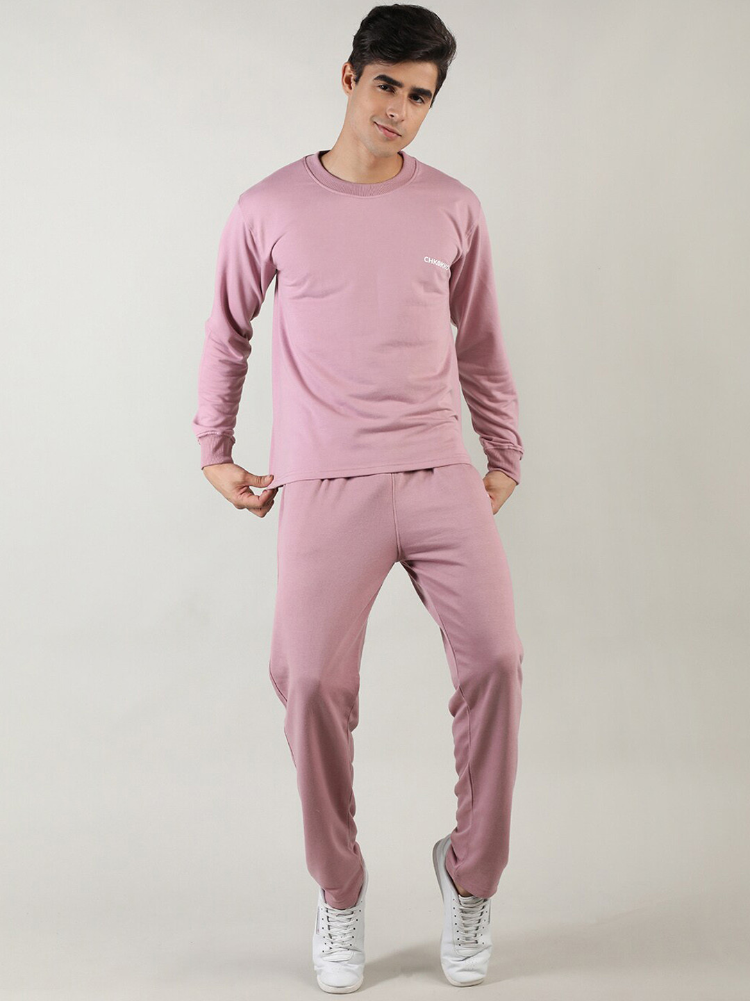 

CHKOKKO Men Pink Solid Co-Ords Set