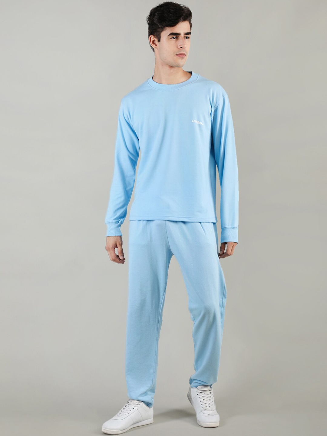 

CHKOKKO Men Blue Solid Co-Ords