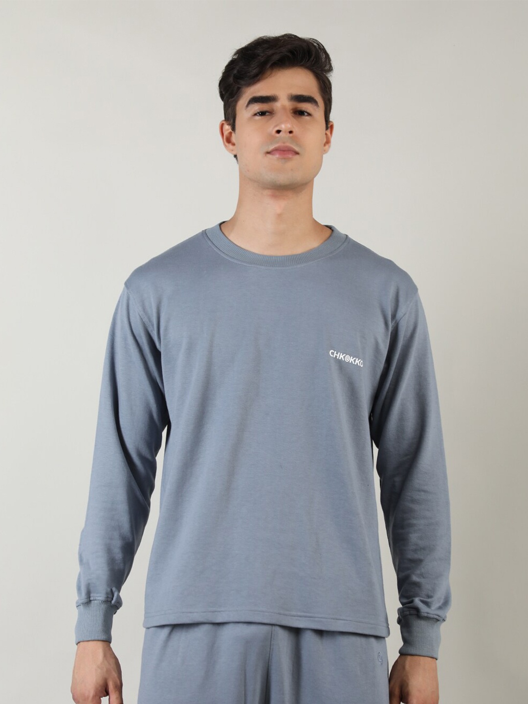 

CHKOKKO Men Grey Cotton T-shirt