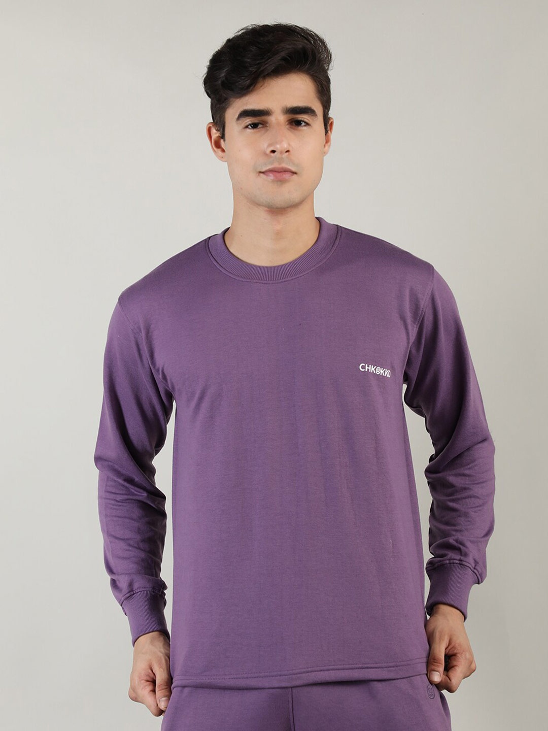 

CHKOKKO Men Purple Cotton T-shirt