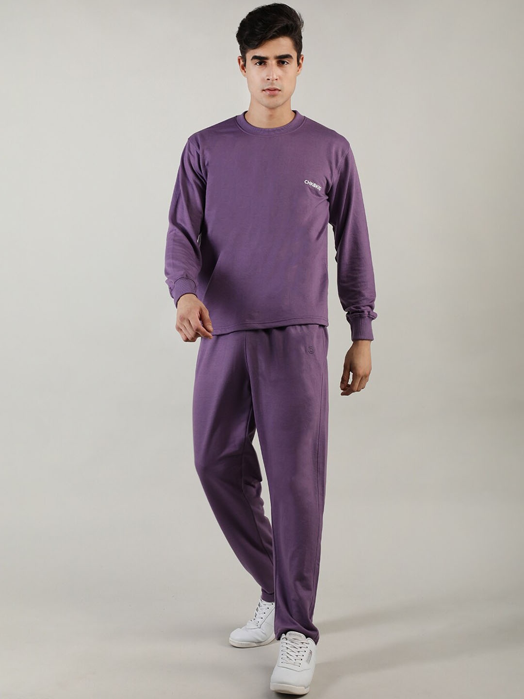 

CHKOKKO Men Purple Solid Co-Ords Set