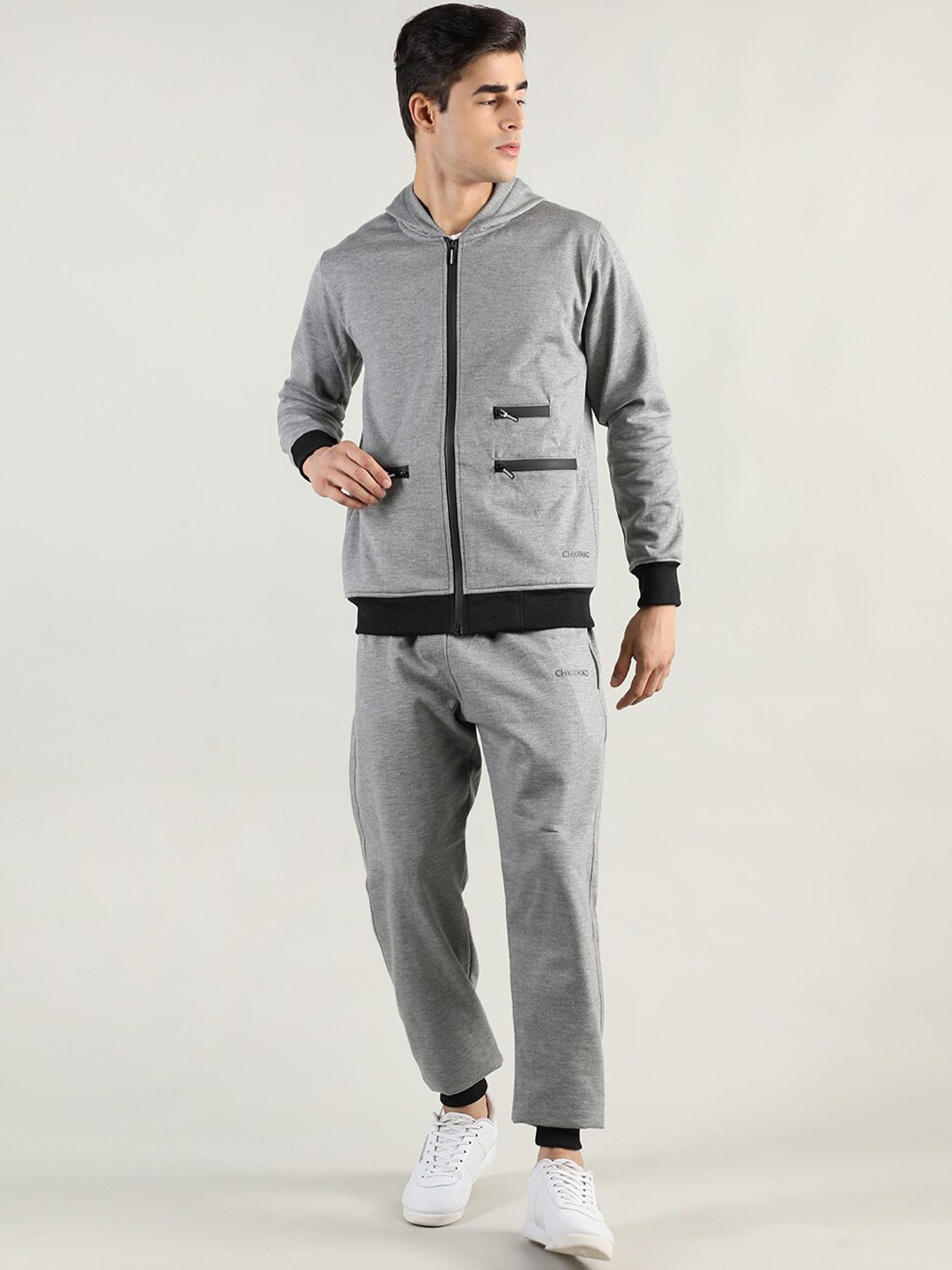 

CHKOKKO Men Grey Solid Tracksuits
