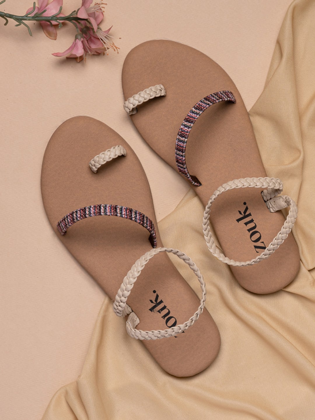 

ZOUK Women Cream-Coloured Open Toe Flats