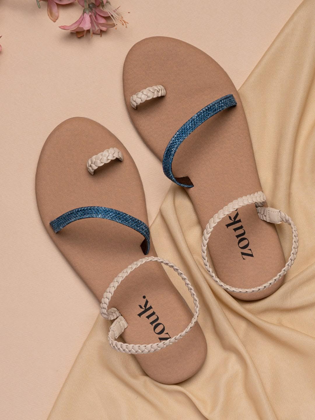 

ZOUK Women Cream-Coloured Open Toe Flats