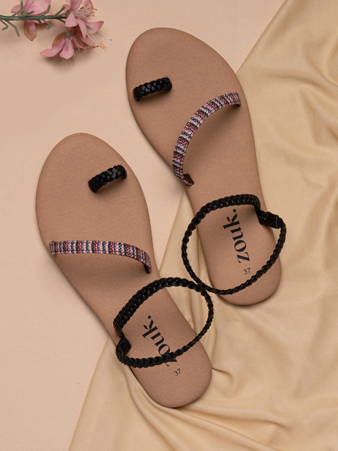 

ZOUK Women Black Open Toe Flats