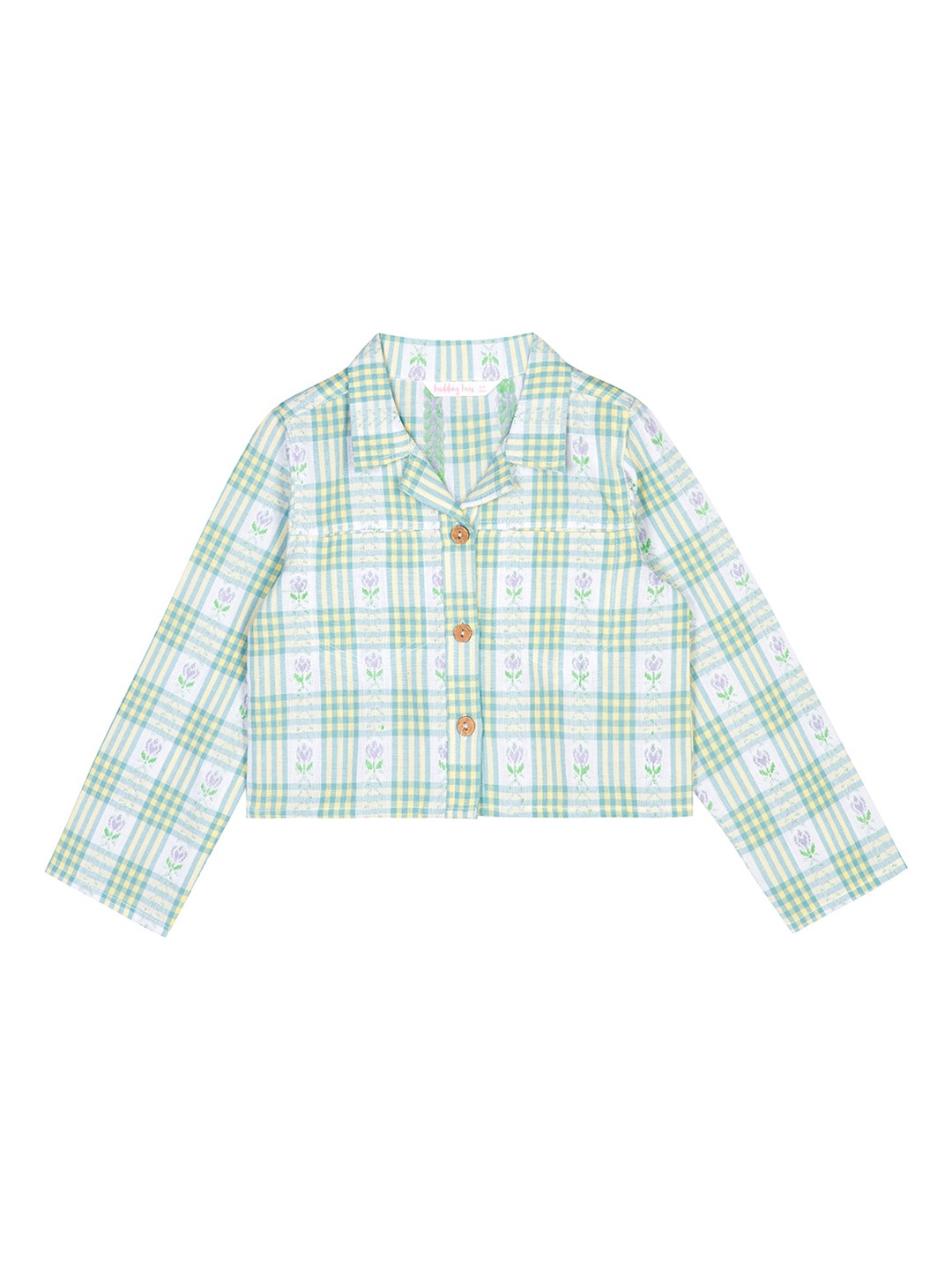 

Budding Bees Girls Green Checked Crop Outdoor Cotton Tailored Jacket
