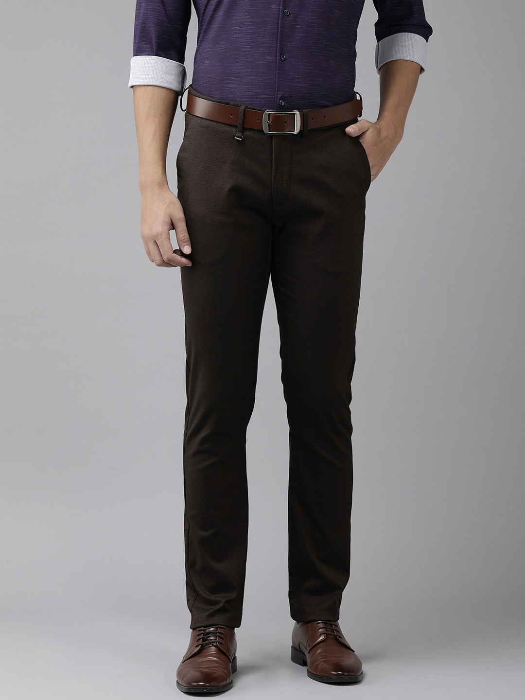 

Van Heusen Men Brown Textured Slim Fit Formal Trousers