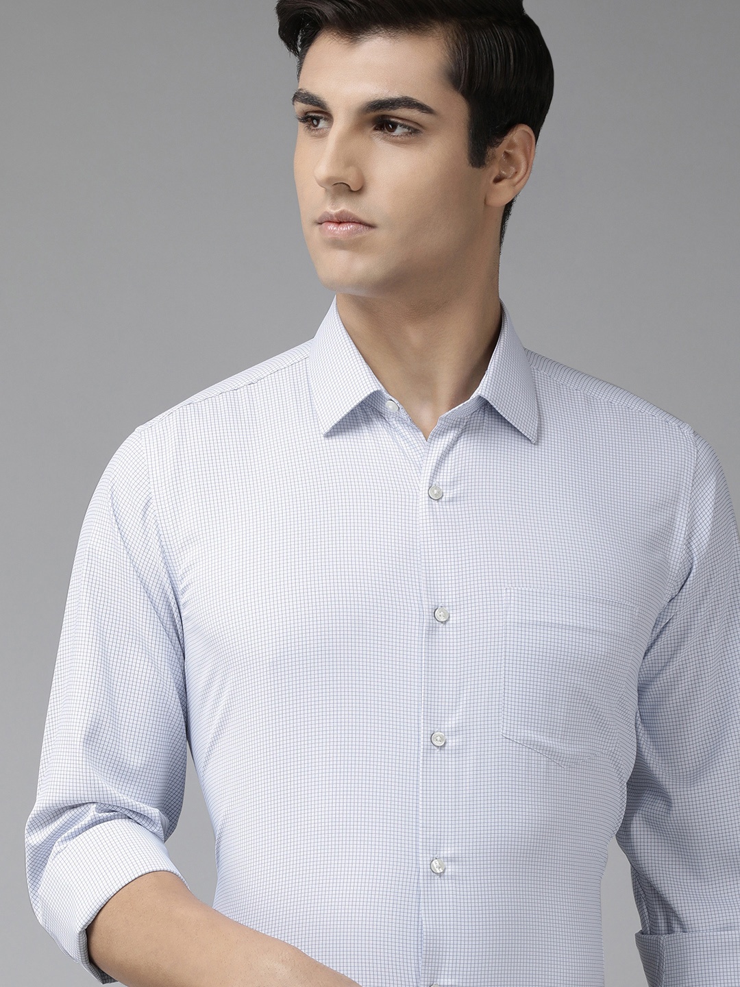 

Van Heusen Men White Custom Fit Micro Checks Opaque Formal Shirt With Chest Pocket