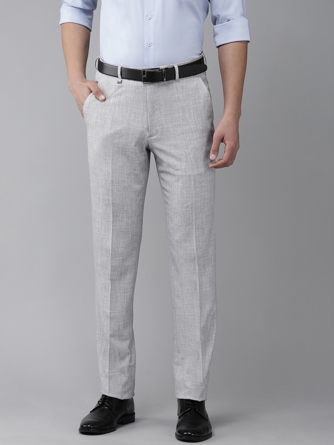 

Van Heusen Men Mid-Rise Textured Slim Fit Trousers, Grey
