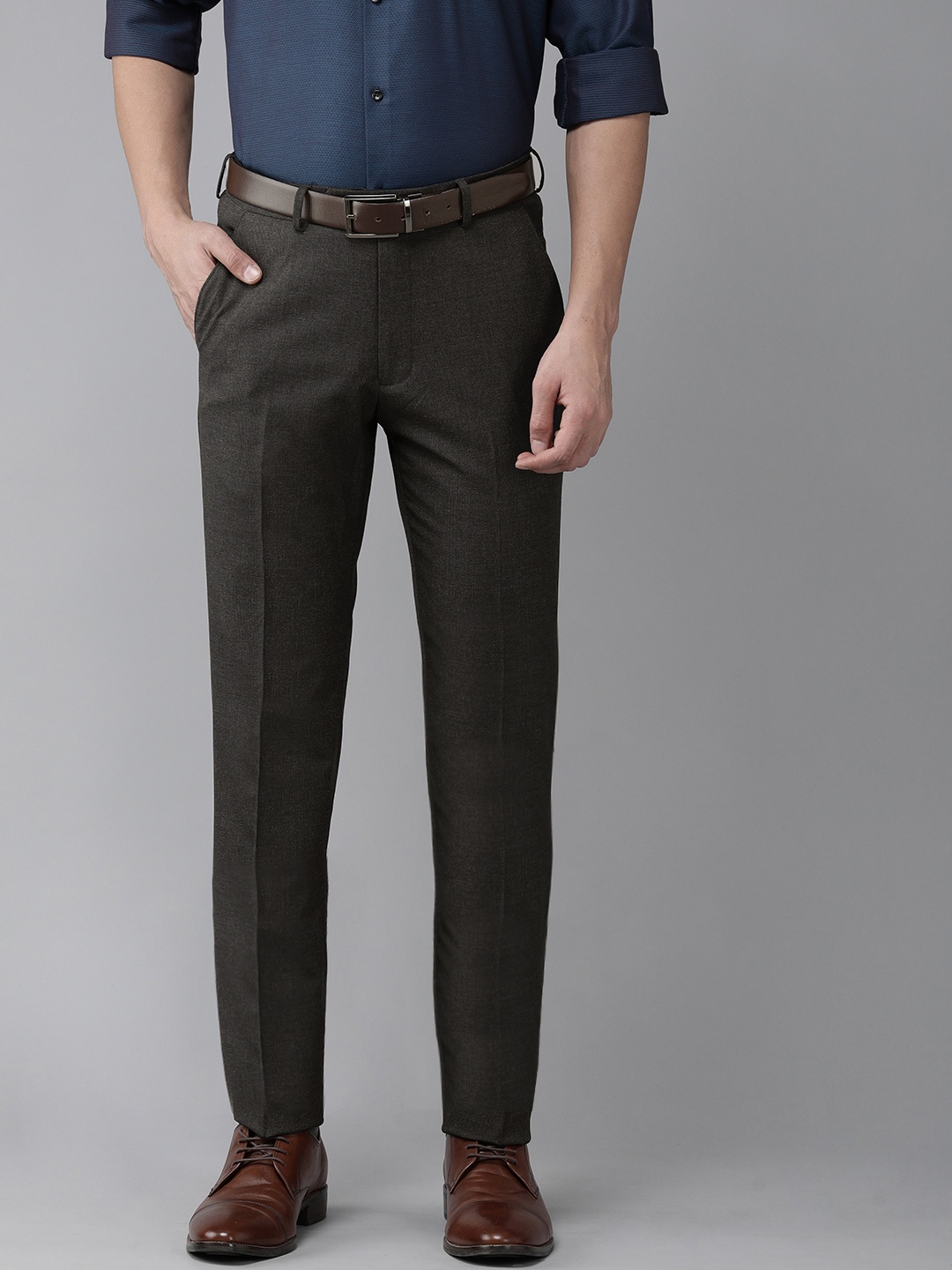 

Van Heusen Men Self Design Textured Slim Fit Formal Trousers, Charcoal