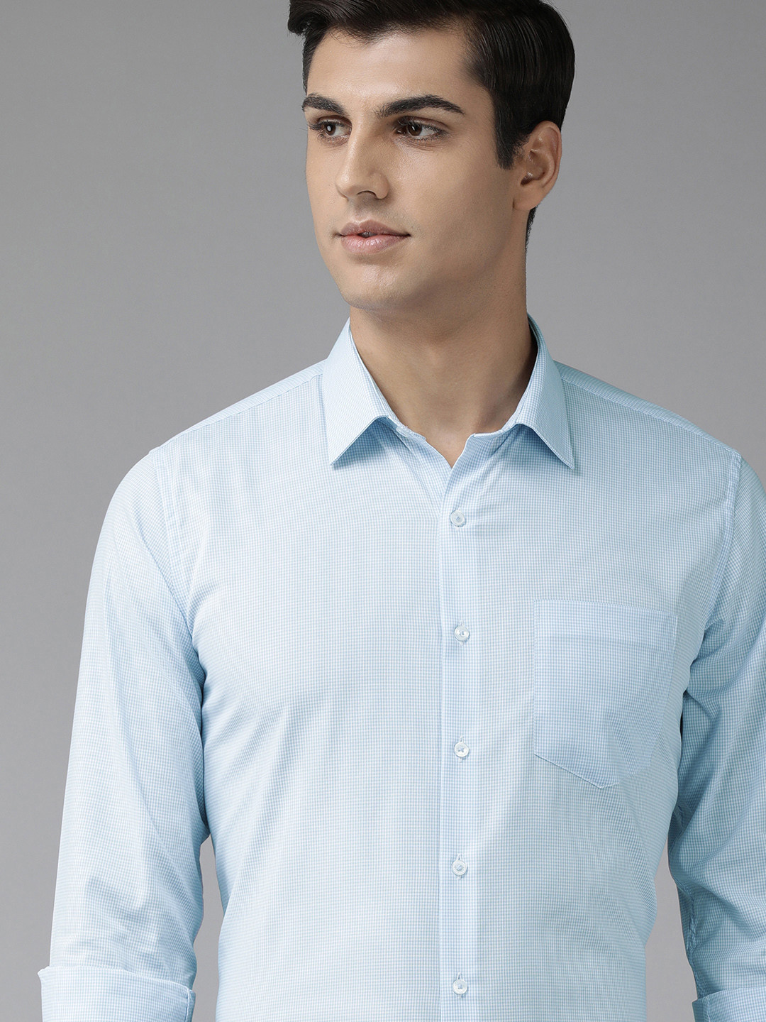 

Van Heusen Men Blue Slim Fit Checked Pure Cotton Formal Shirt