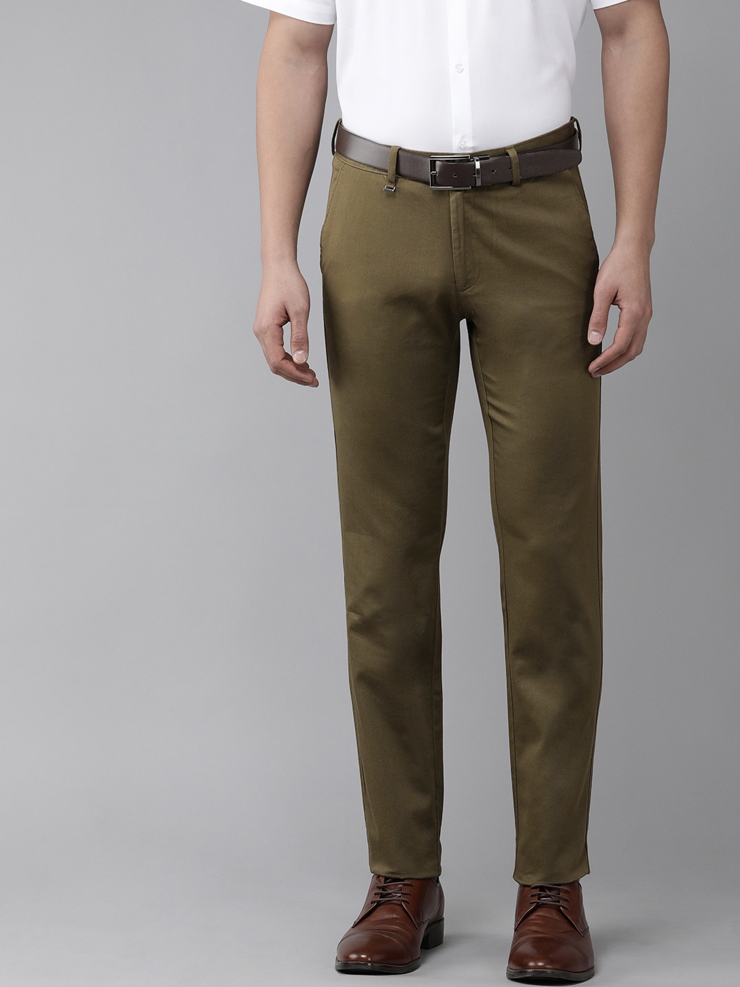 

Van Heusen Men Mid-Rise Slim Fit Pure Cotton Trousers, Olive
