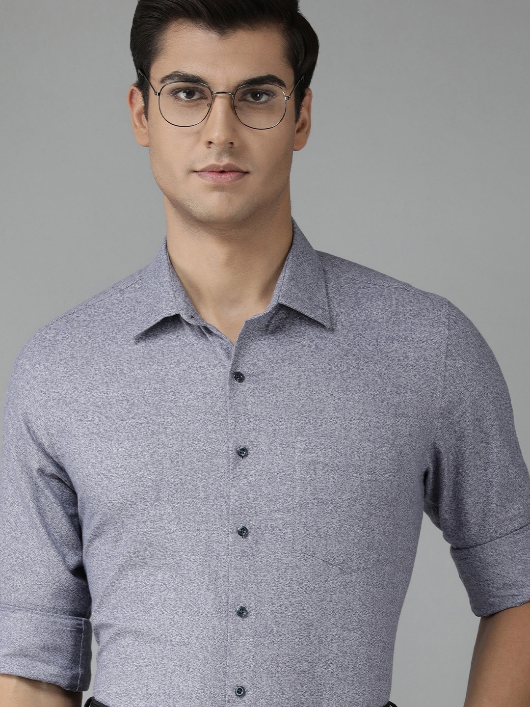 

Van Heusen Men Navy Blue Slim Fit Solid Pure Cotton Formal Shirt