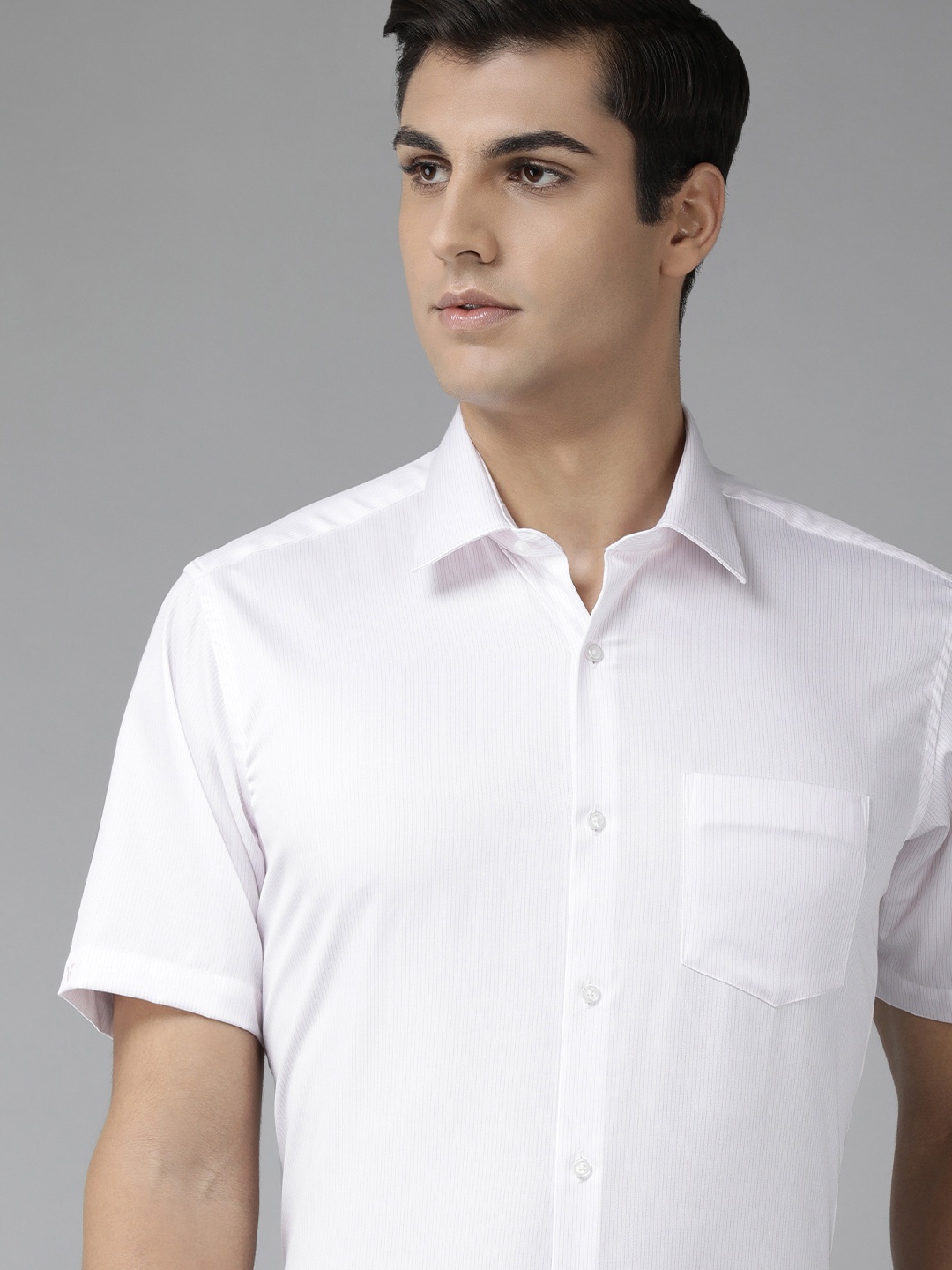 

Van Heusen Men Pink Striped Pure Cotton Formal Shirt