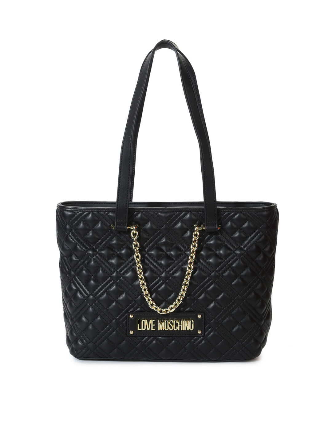 

LOVE MOSCHINO Women Textured PU Swagger Tote Bag with Quilted, Black
