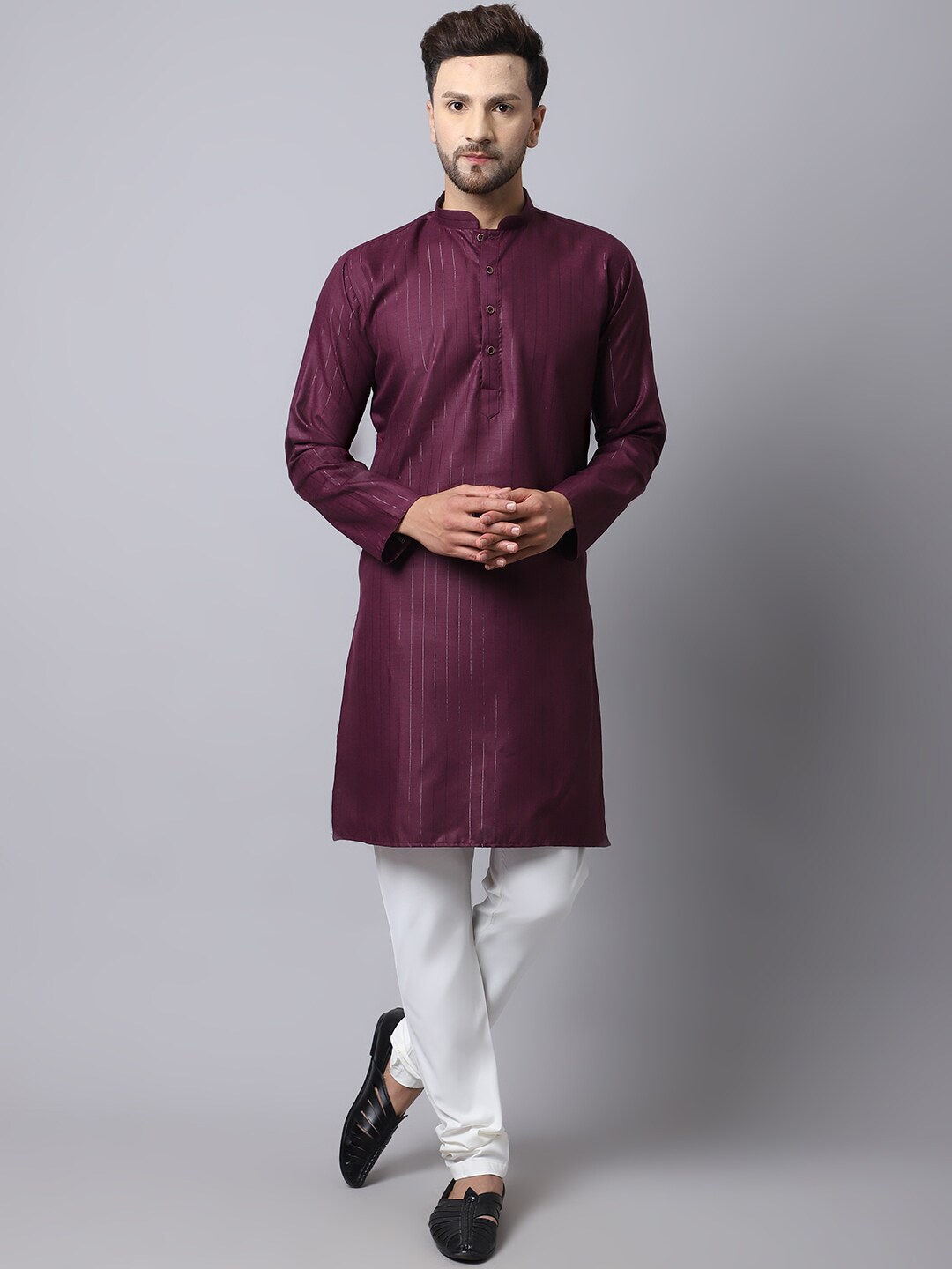

Kaifoo Men Striped Kurta with Pyjamas, Purple