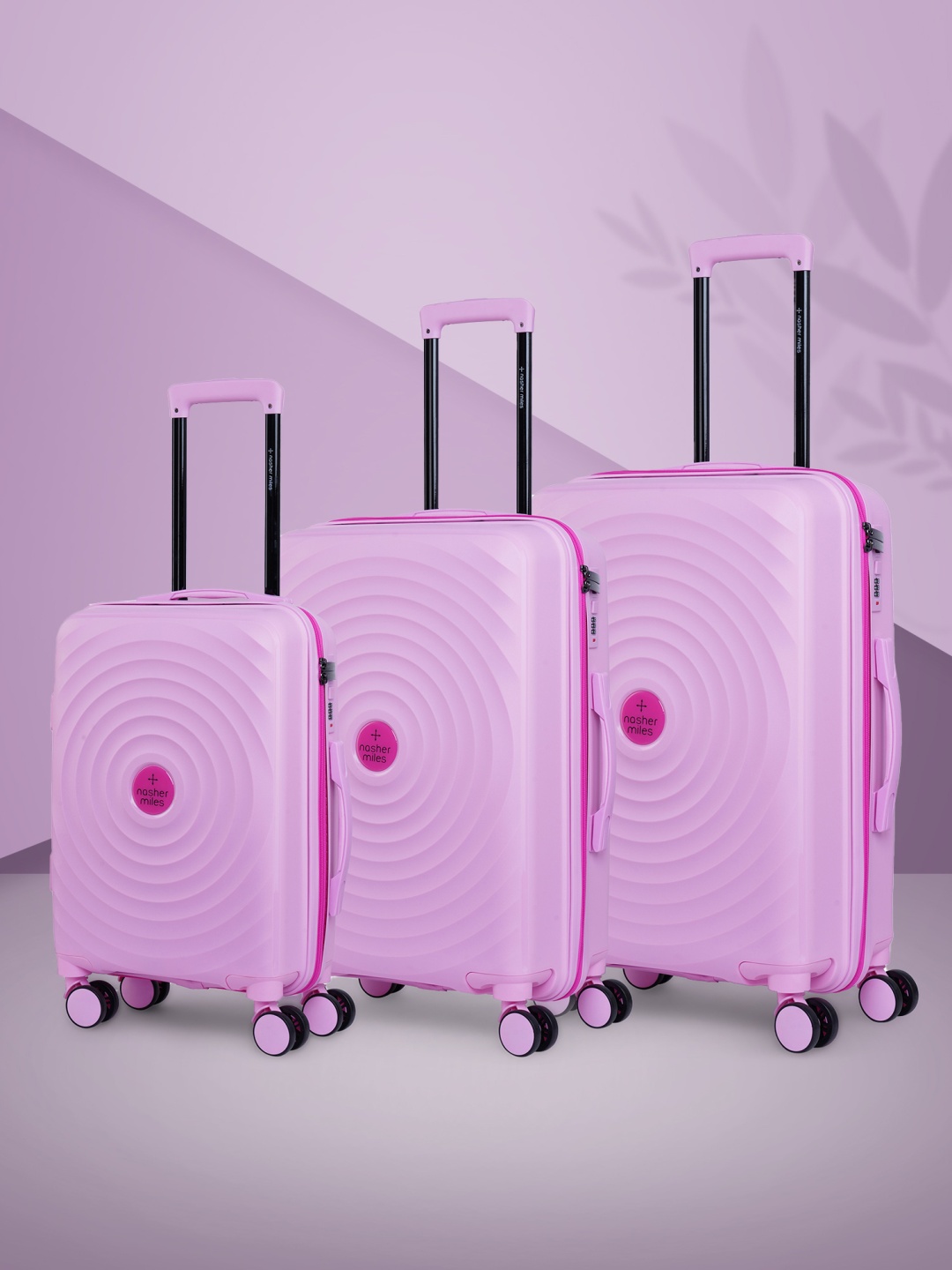 

Nasher Miles Set Of 3 Goa Hard-Sided Trolley Bags- 55cm ,65cm & 75cm, Pink