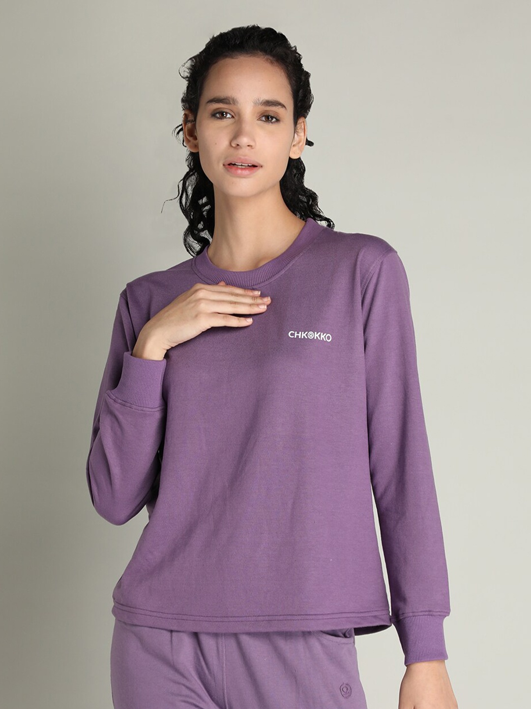 

CHKOKKO Women Purple Solid T-shirt