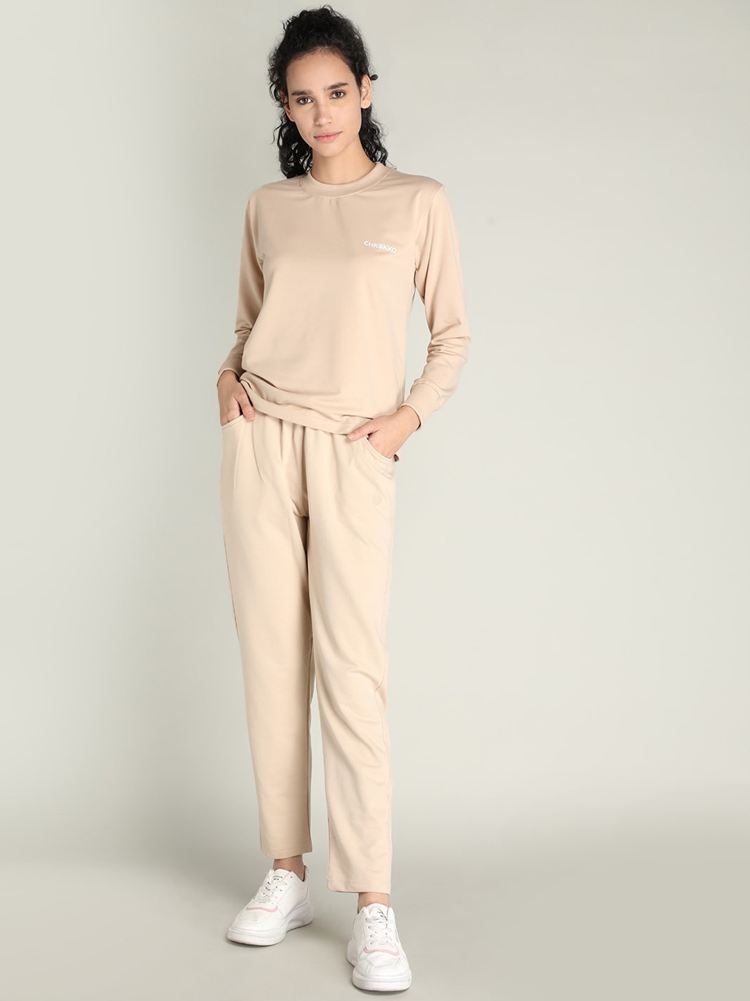 

CHKOKKO Women Beige Solid Co-Ords