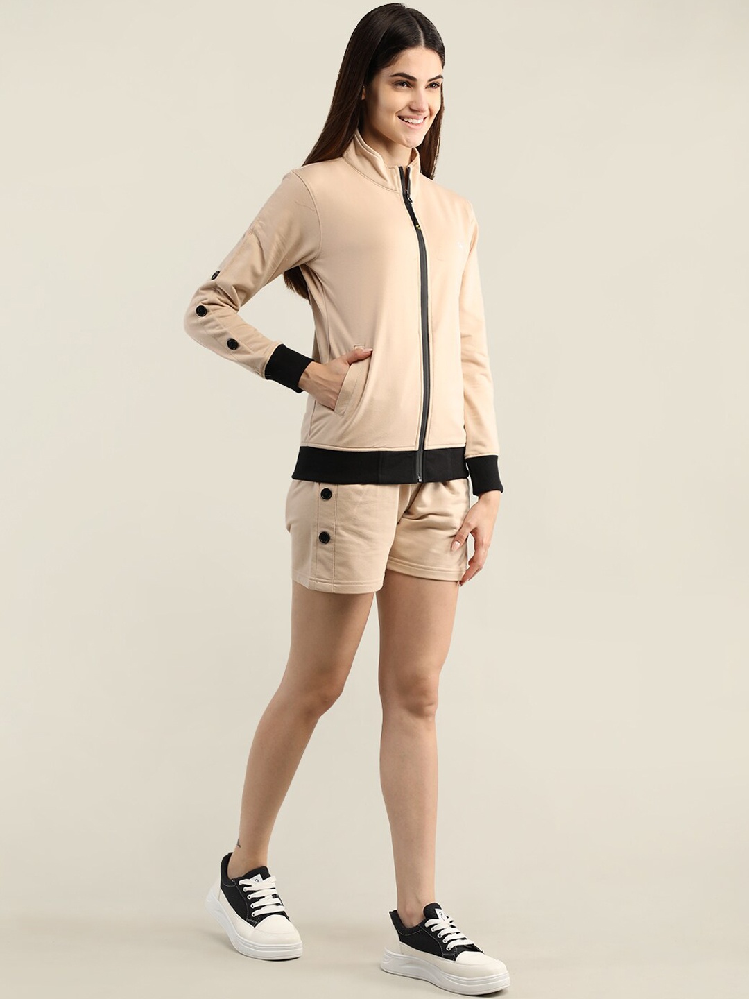 CHKOKKO Women Beige Solid Tracksuit