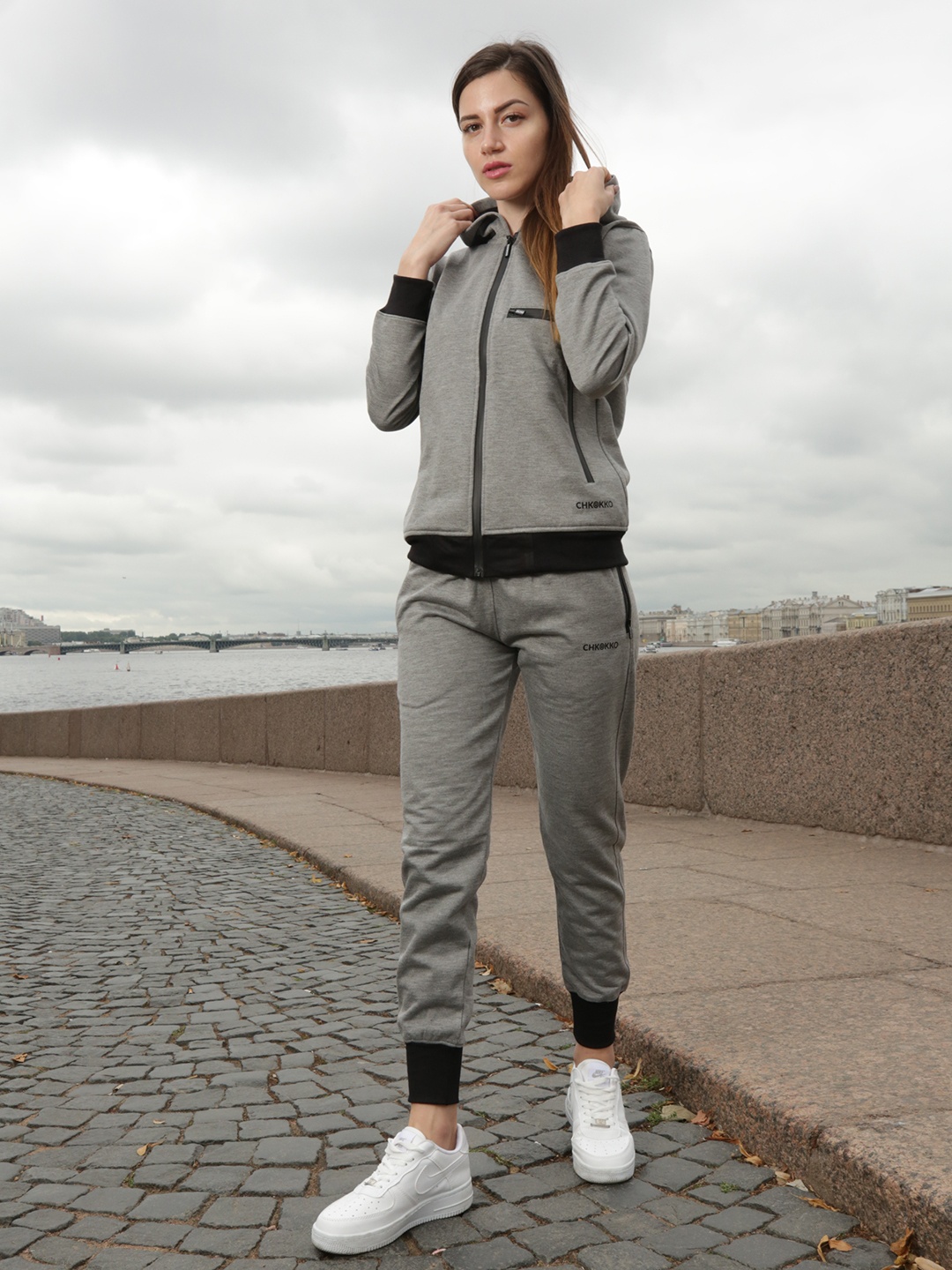 

CHKOKKO Women Light Grey Solid Tracksuits