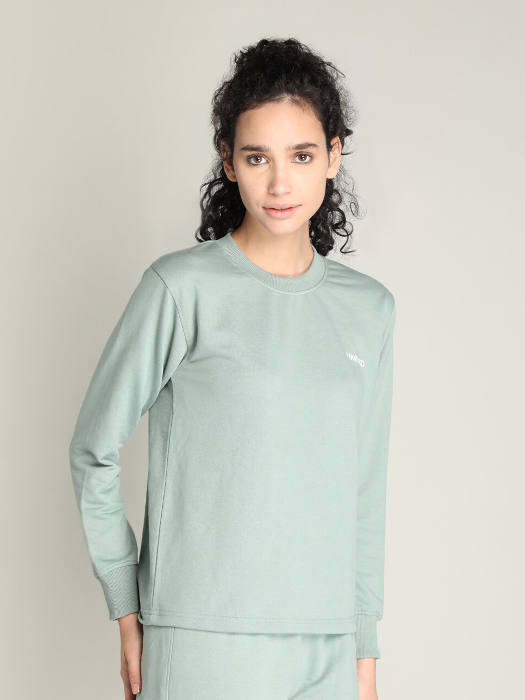 

CHKOKKO Women Green Solid Cotton T-shirt
