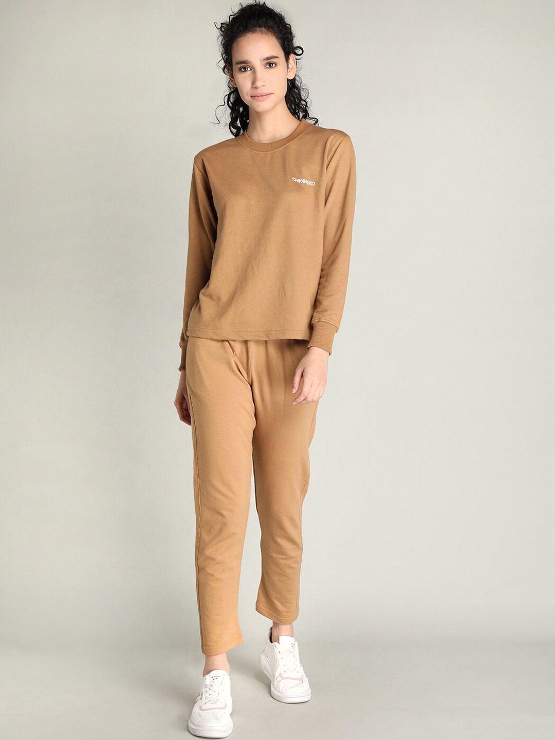 

CHKOKKO Women Khaki Solid Co-Ords