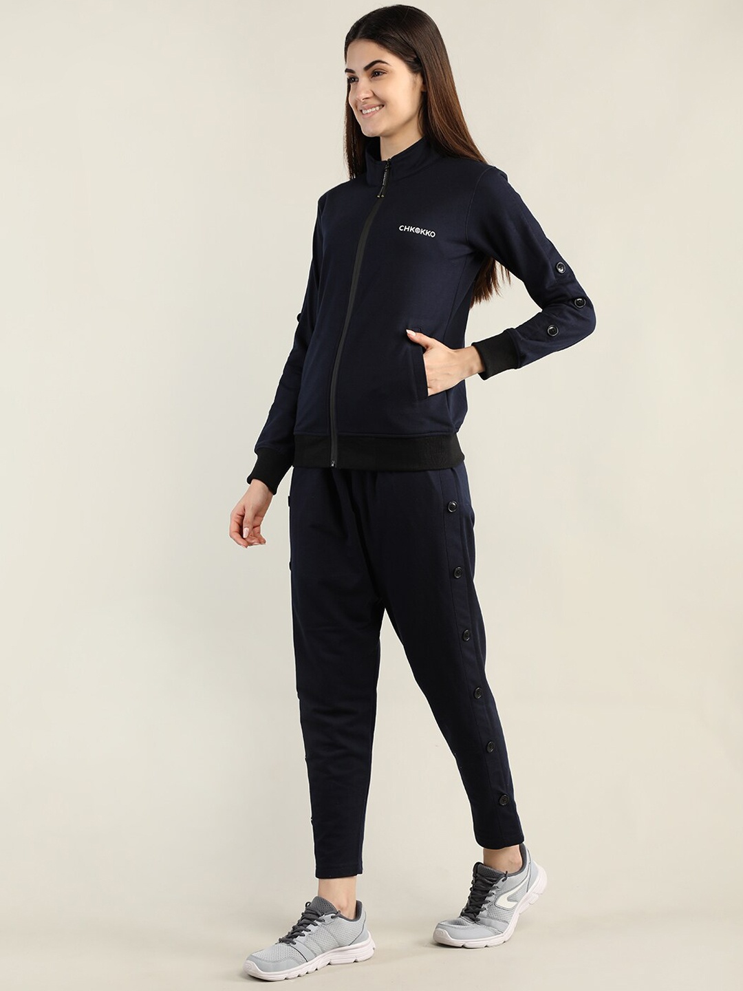 

CHKOKKO Women Navy Blue Solid Co-Ords