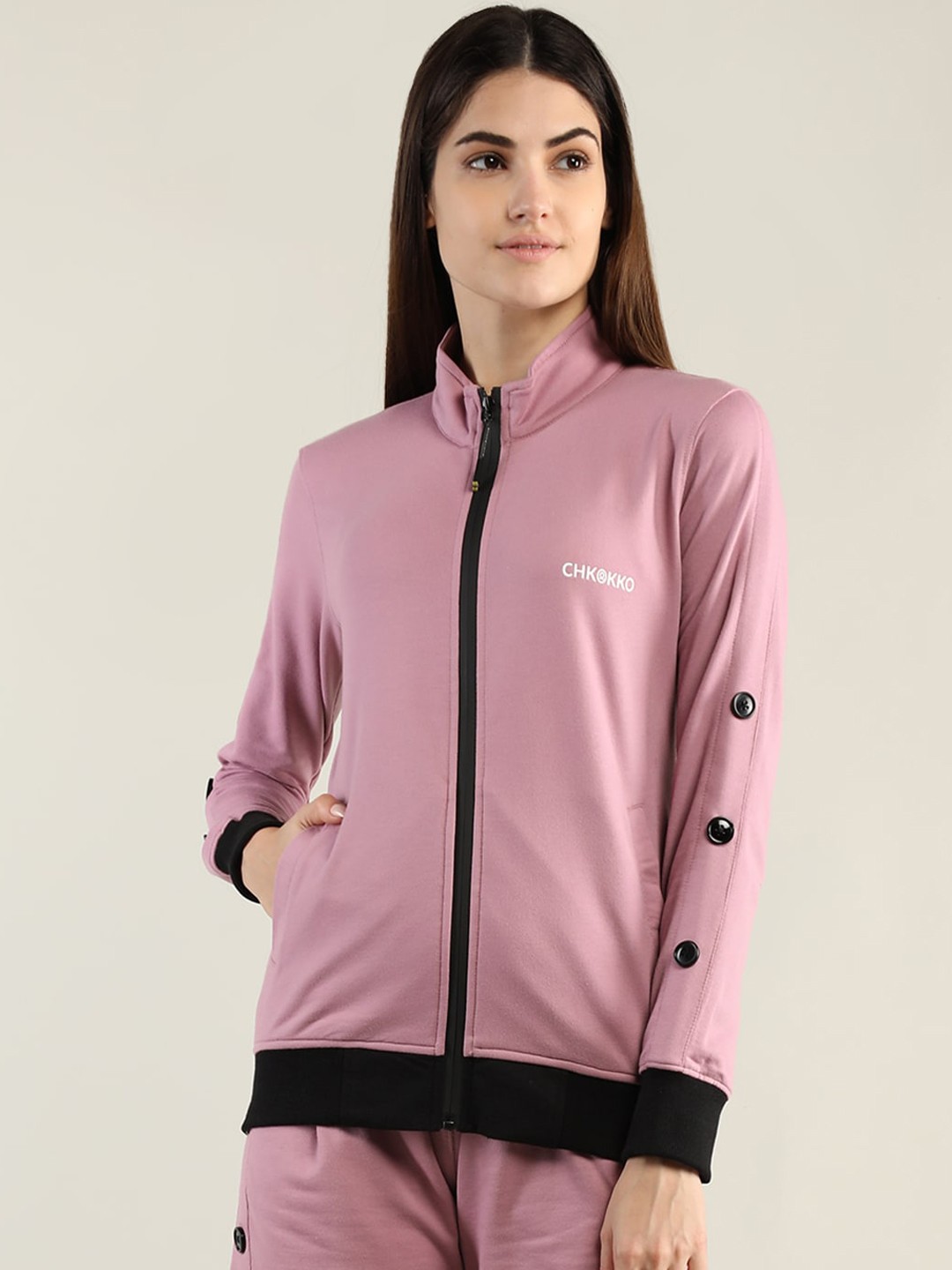 

CHKOKKO Women Pink Cotton Outdoor Tailored Jacket