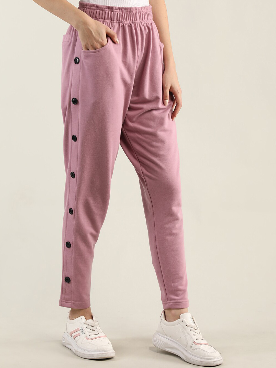 

CHKOKKO Women Pink Solid Pure Cotton Regular Fit Track Pants