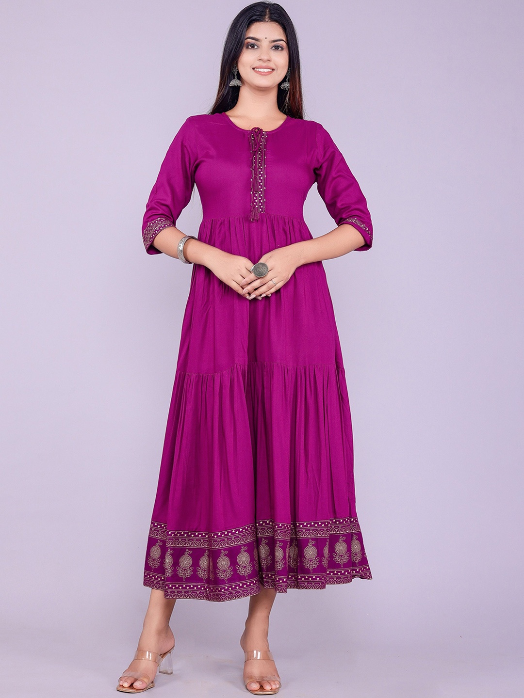 

Sanganeri Kurti Women Magenta Solid Flared Anarkali Kurta