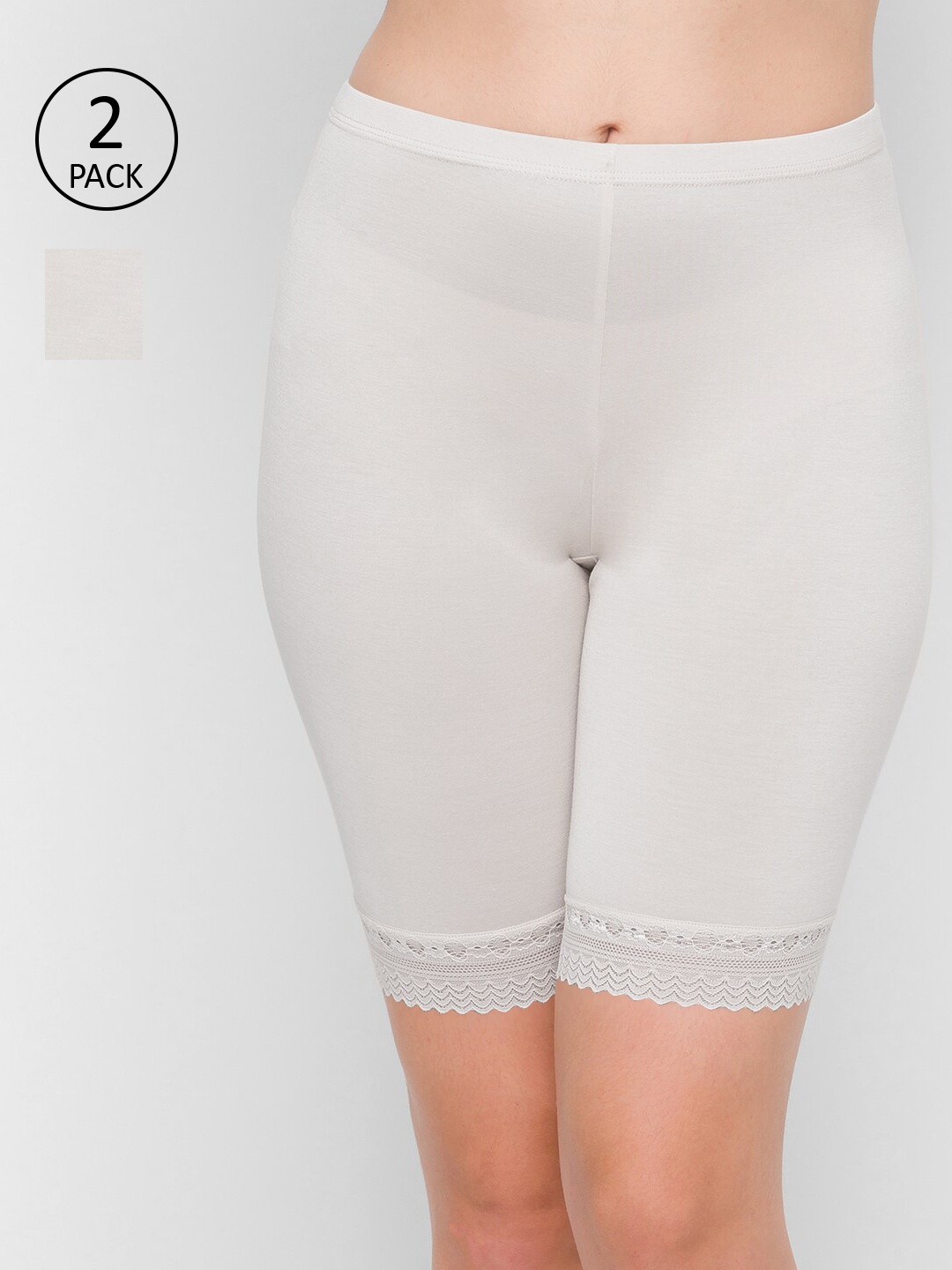 

FashionRack Women Pack Of 2 White Solid Boy-Short Seamless Briefs