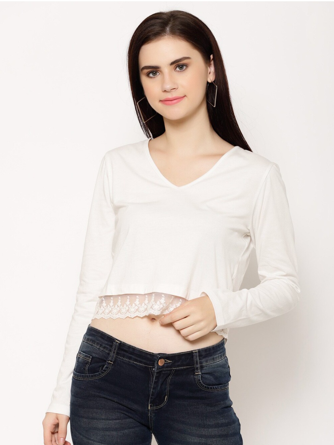 

HOUSE OF KKARMA White Solid High-Low Crop Top