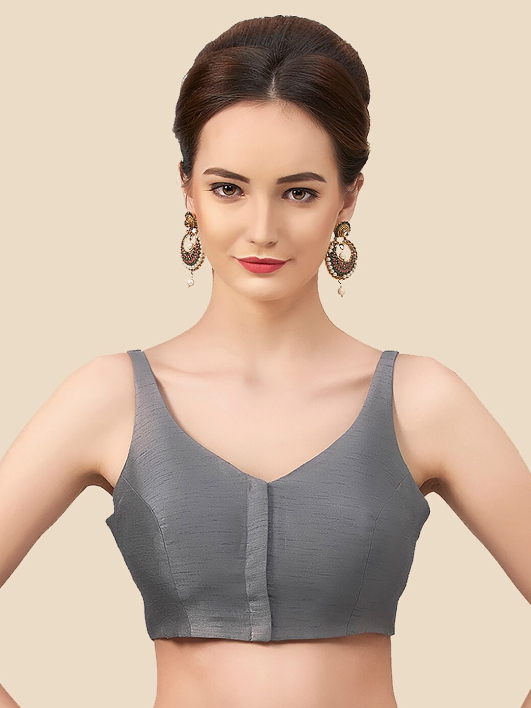 

neckbook Women Grey Solid Saree Blouse