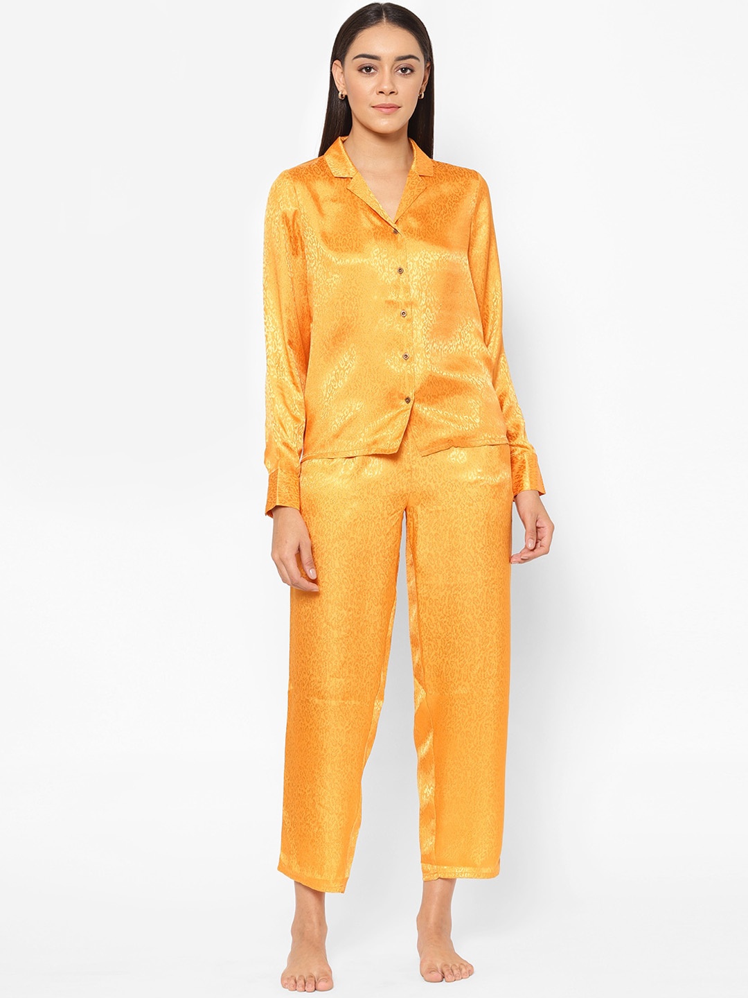 

HOUSE OF KKARMA Women Printed Night suit, Mustard