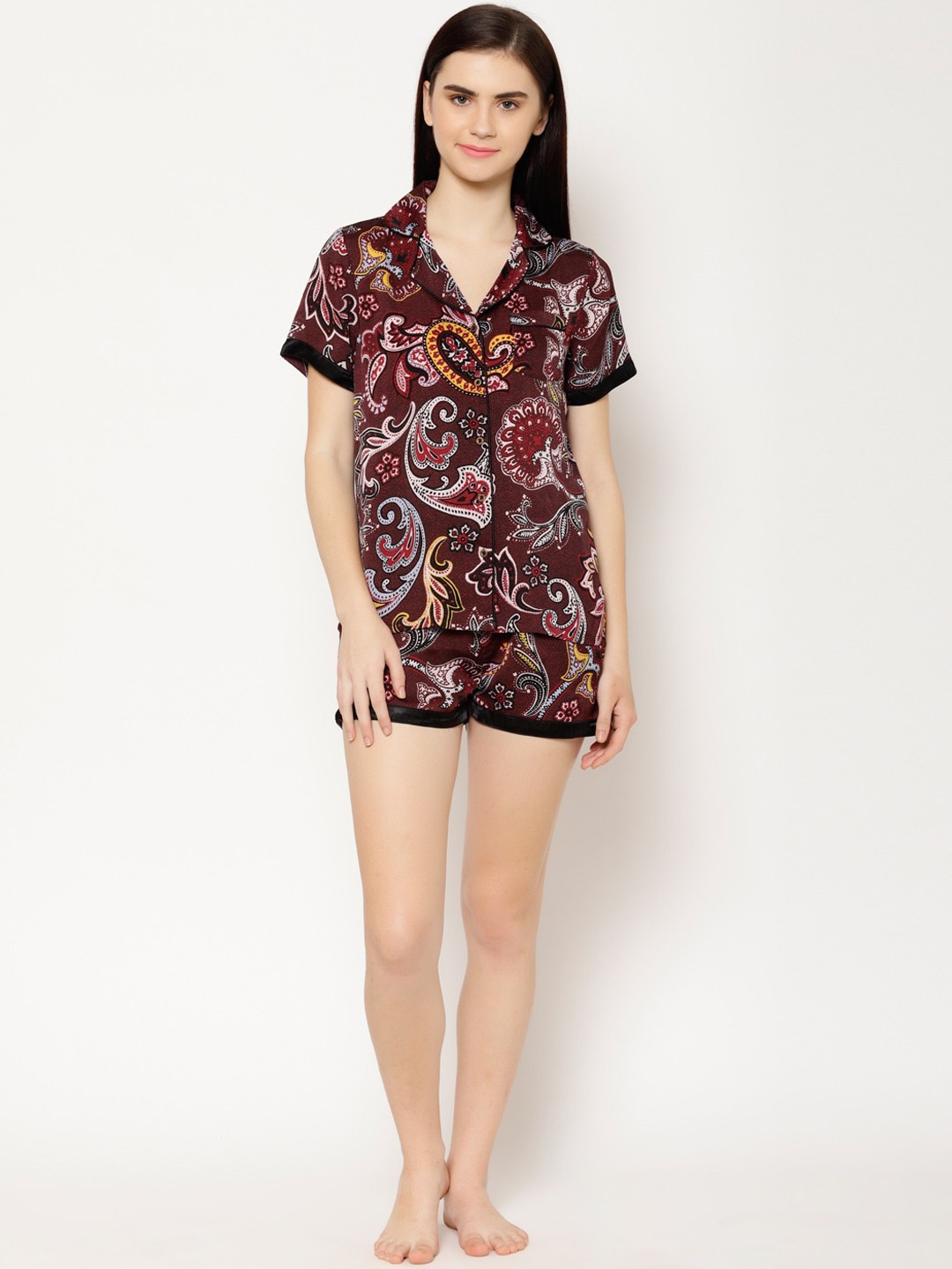 

HOUSE OF KKARMA Women Printed Night suit, Maroon