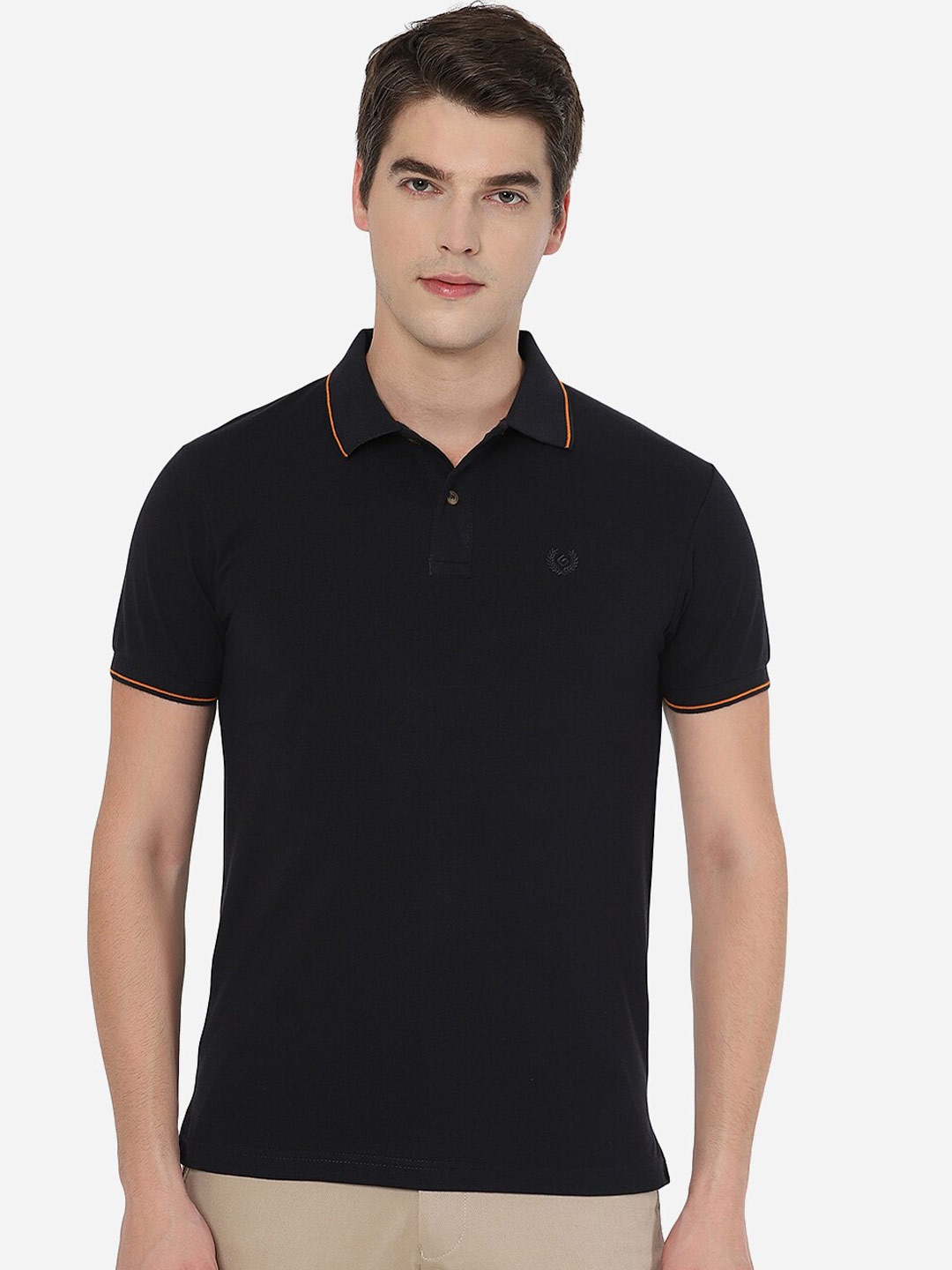 

Greenfibre Men Blue Polo Collar Slim Fit T-shirt