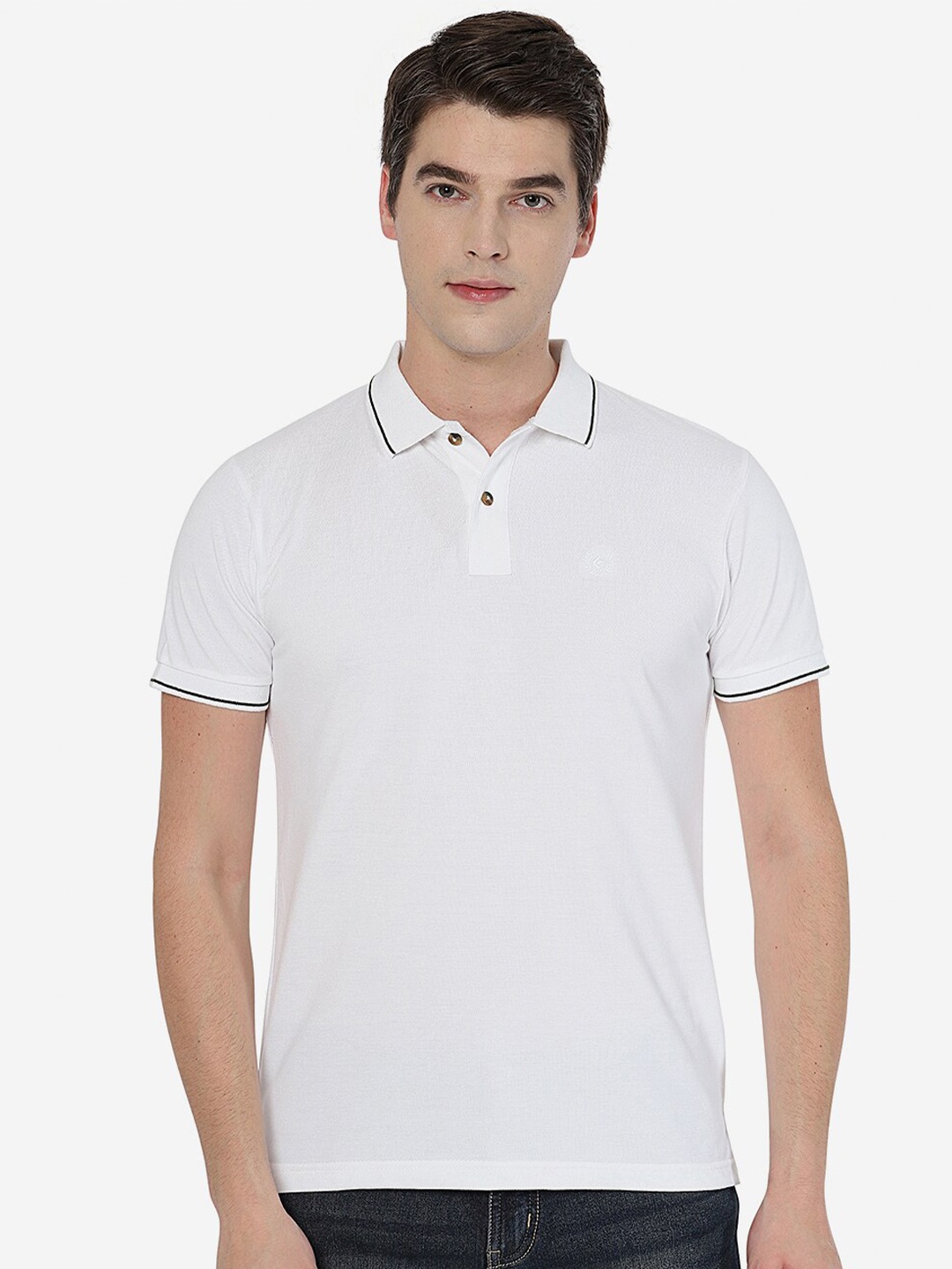 

Greenfibre Men White Cotton Polo Collar Slim Fit T-shirt